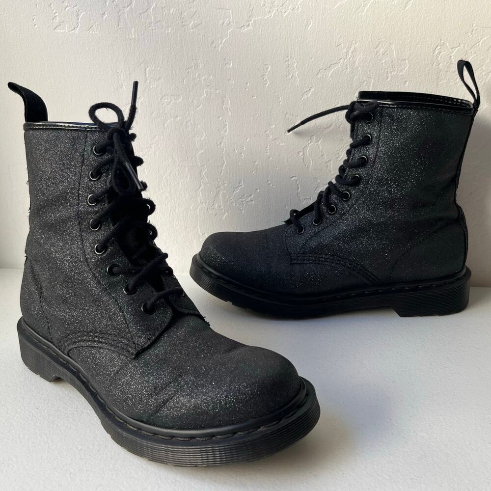 Dr. Martens 1460 8-Eye Pascal Boots in Retro Glitter Women's Size 8 Pewter Black